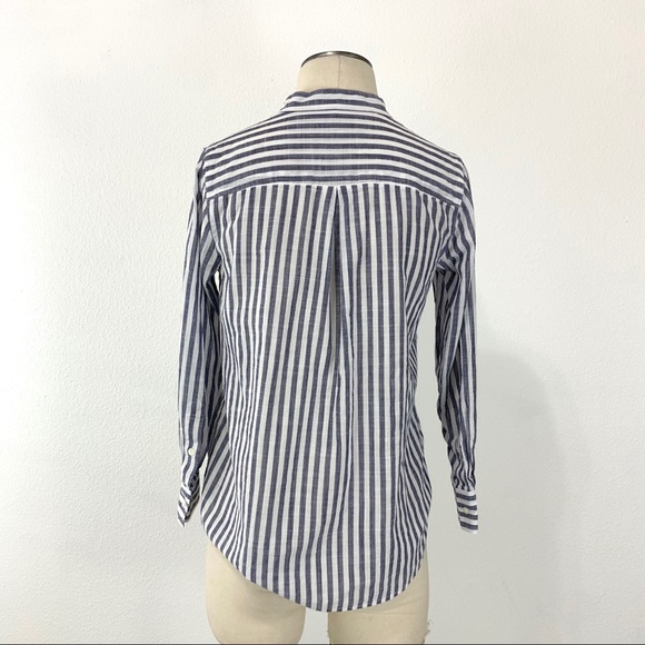 Madewell- Blue White Vertical Stripe Lace Up Top - Picture 4 of 8